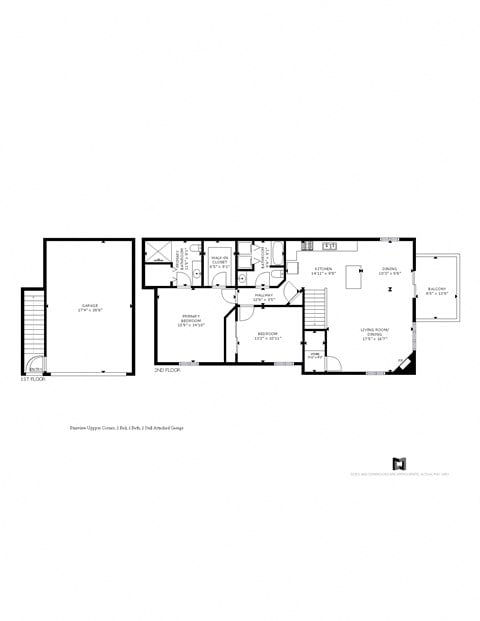 Floor plan for 2 beds, 2 baths, 1500 sqft